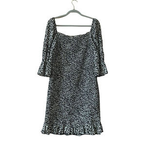 Sugarlips Women's Black Floral Half Sleeve mini Dress square neck Size Xl